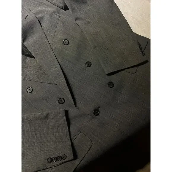 Vintage Burberry Mens 46L Gray Nailhead Double Breasted Designer Power Blazer - Picture 6 of 14